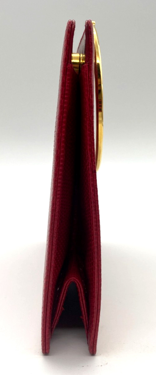 Salvatore Ferragamo Gancini Ring Handbag Red Lizard Leather Gold Tone Hardware