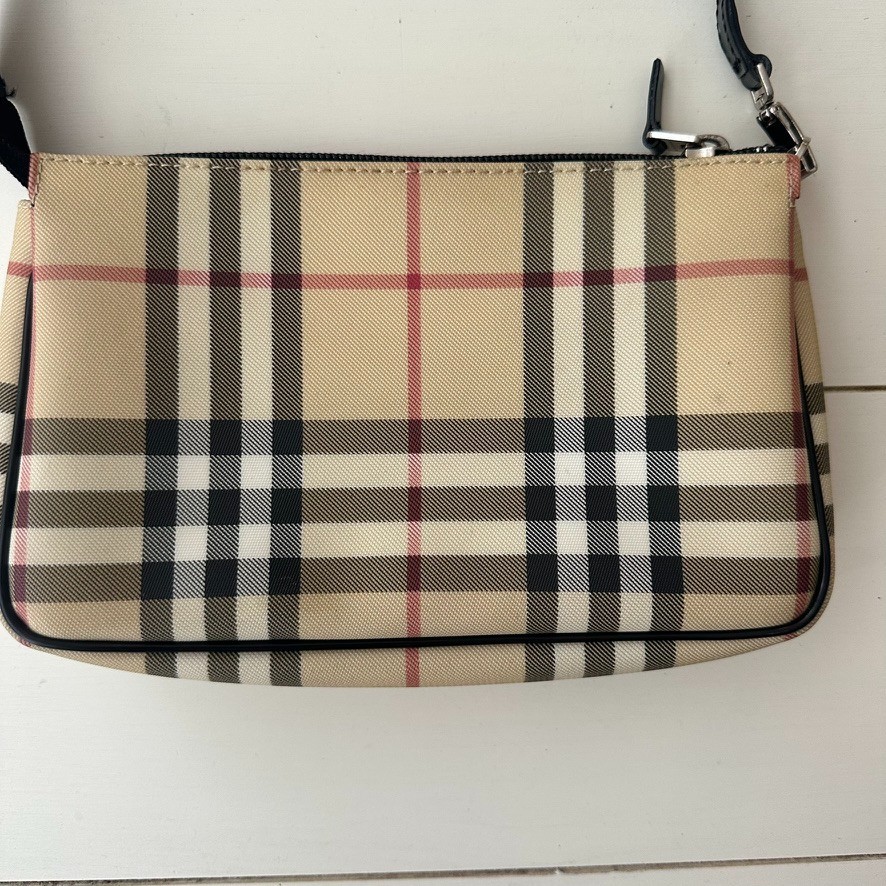 Vintage BURBERRY Bag Beige Nova Check Handbag Y2k 90s Pochette T-02-2 RARE