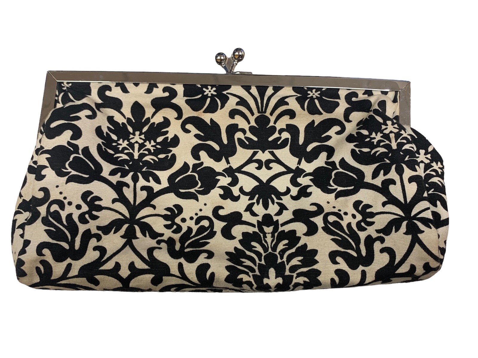 Vintage Cotton Fabric Clutch Black And Cream Floral