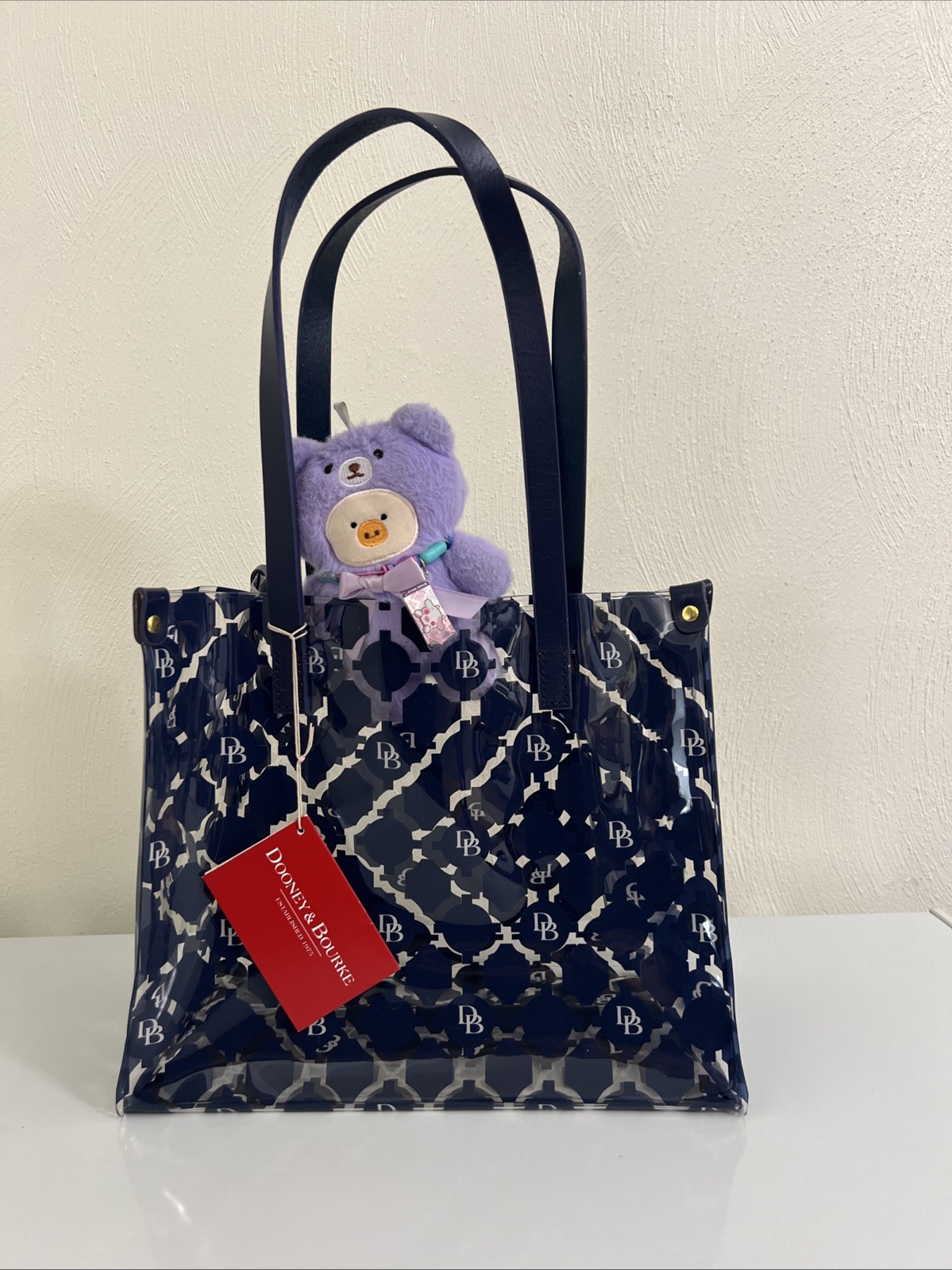 Dooney & Bourke BD Logo Medium Clear Transparent Shopper School Tote Bag Marine