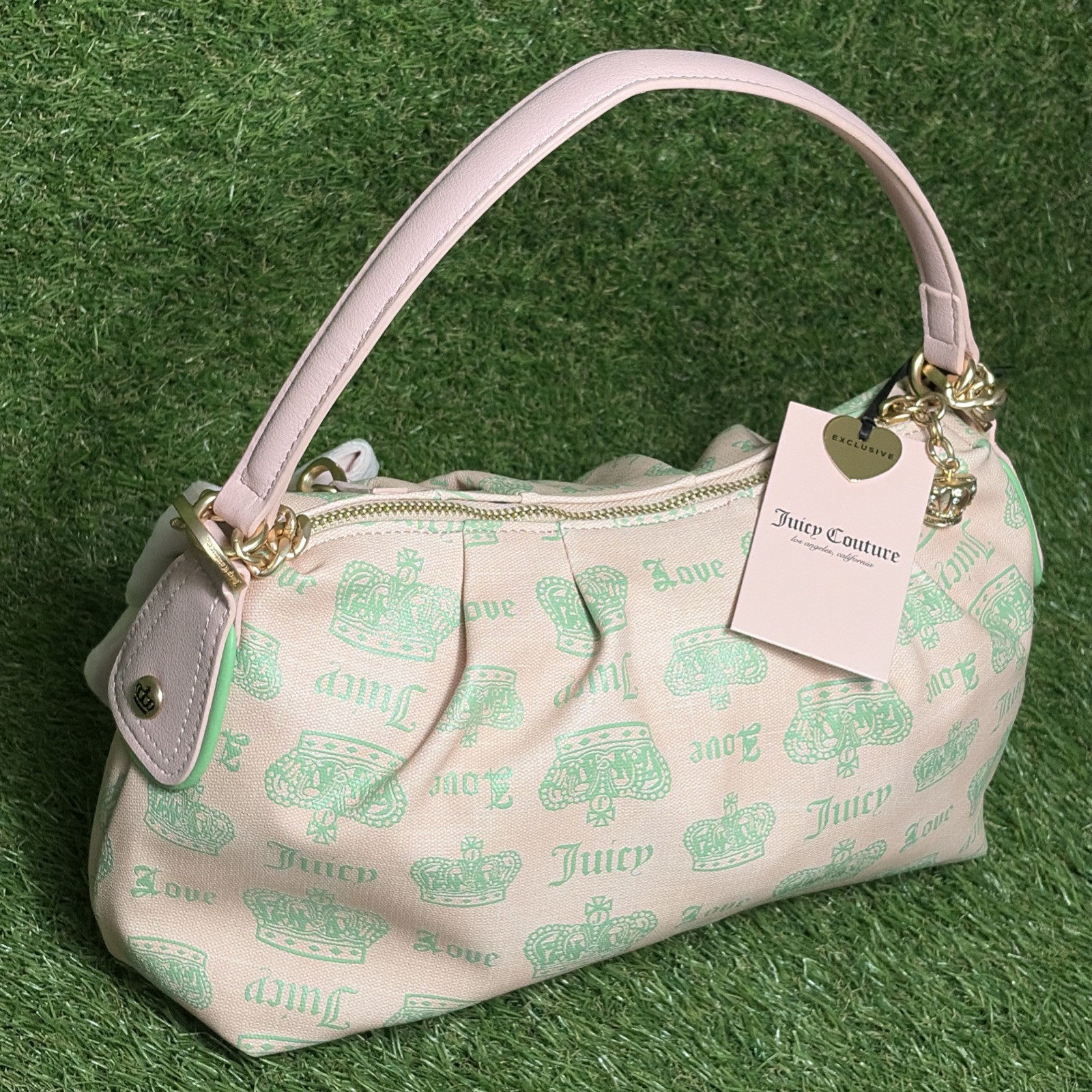 JUICY COUTURE JUICY FAN CLUB SHOULDER BAG PINK DIAMOND RETRO GREEN