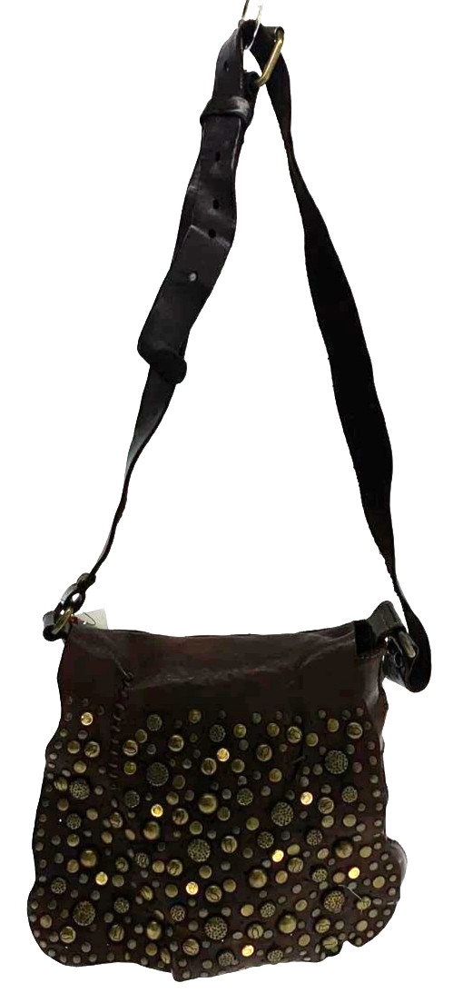CAMPOMAGGI Studded Leather Crossbody Bag Brown Distressed Italy Messenger Boho