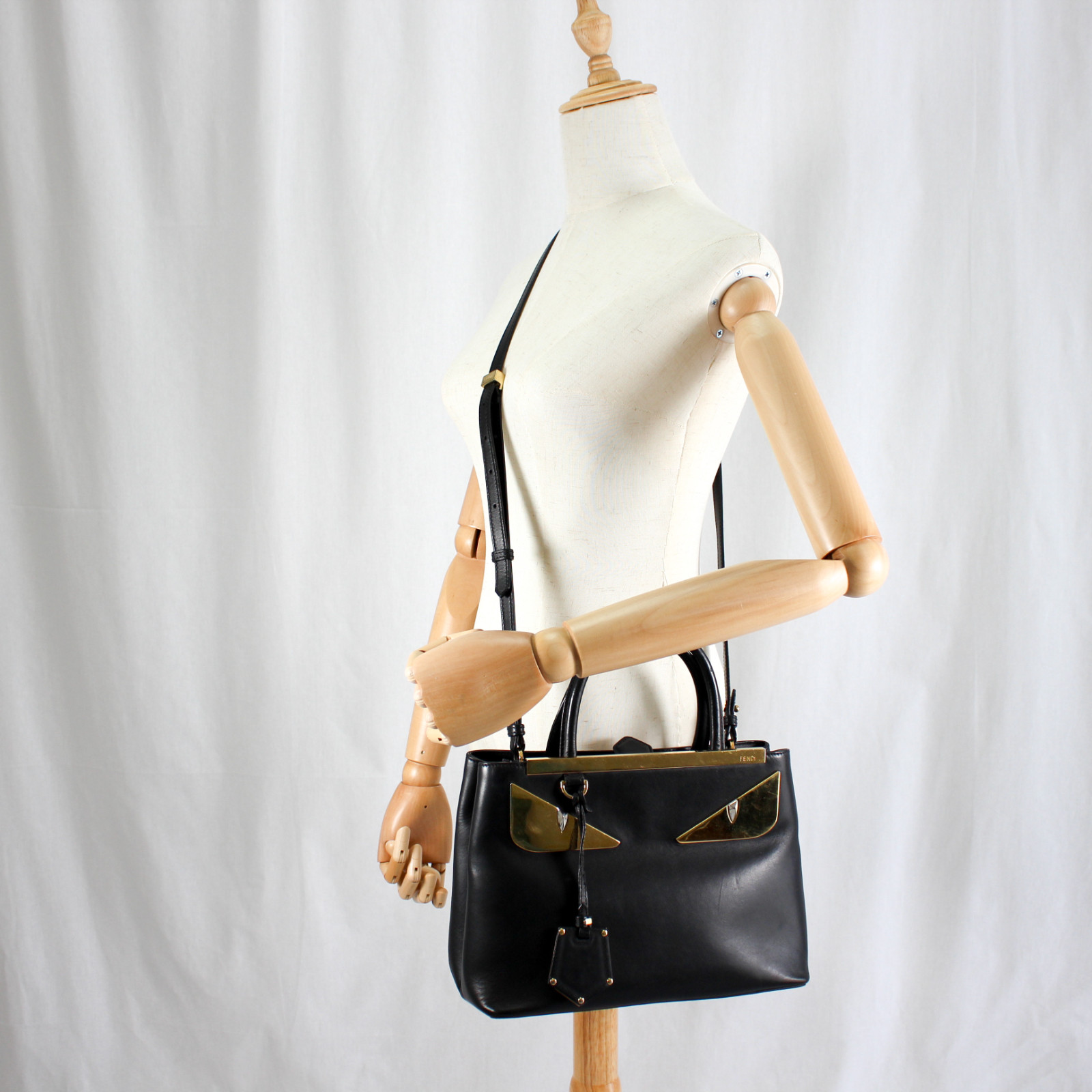 FENDI Petite 2Jours Monster Shoulder Bag/Handbag 2WAY 8BH253 Black From Japan