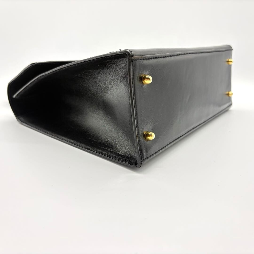 BALLY Handbag Leather Black Gold Self standing Authentic From Japan