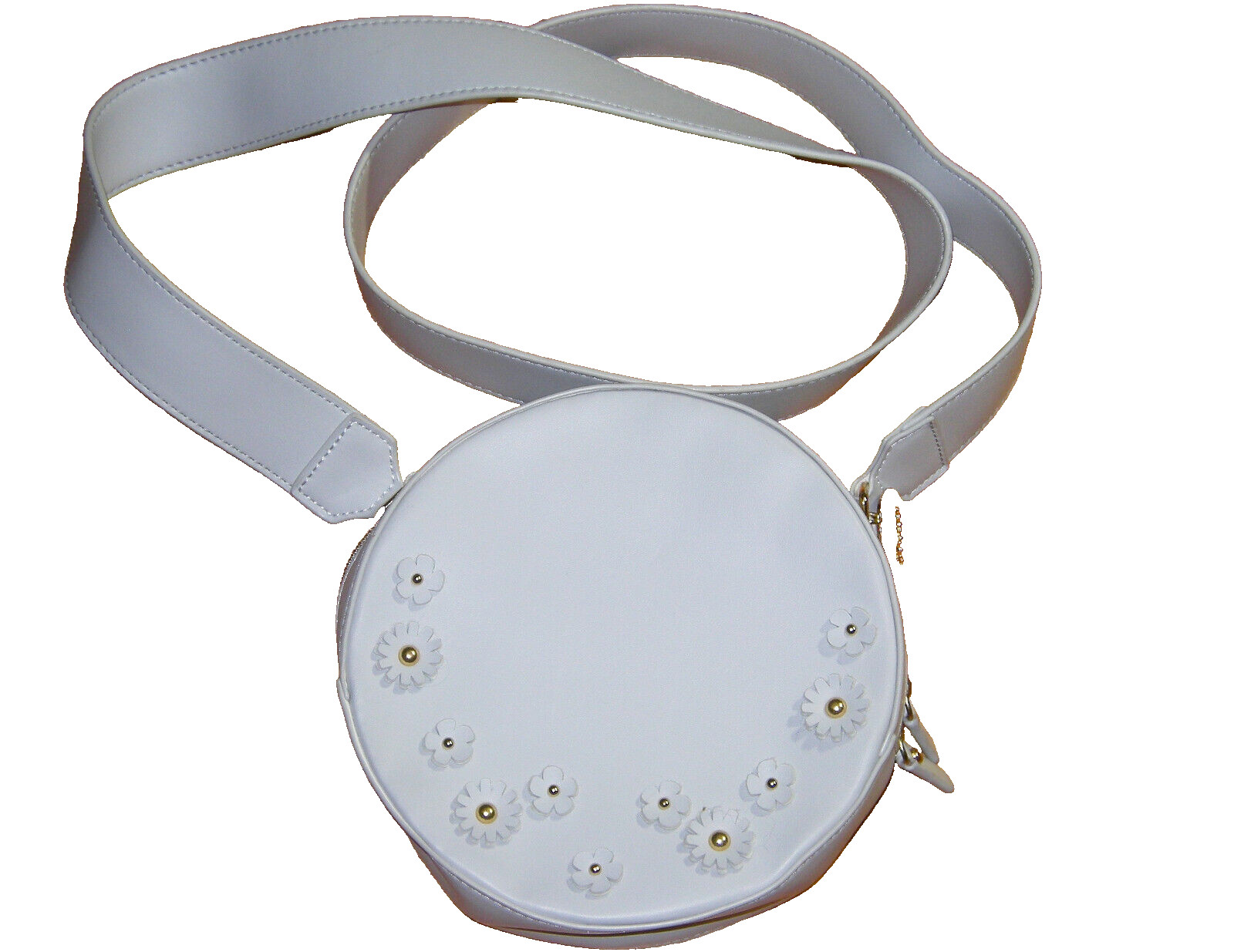 FAUX LEATHER LIGHT GRAY FLORAL ROUND CIRCLE CROSSBODY PURSE HANDBAG STUDIO 33