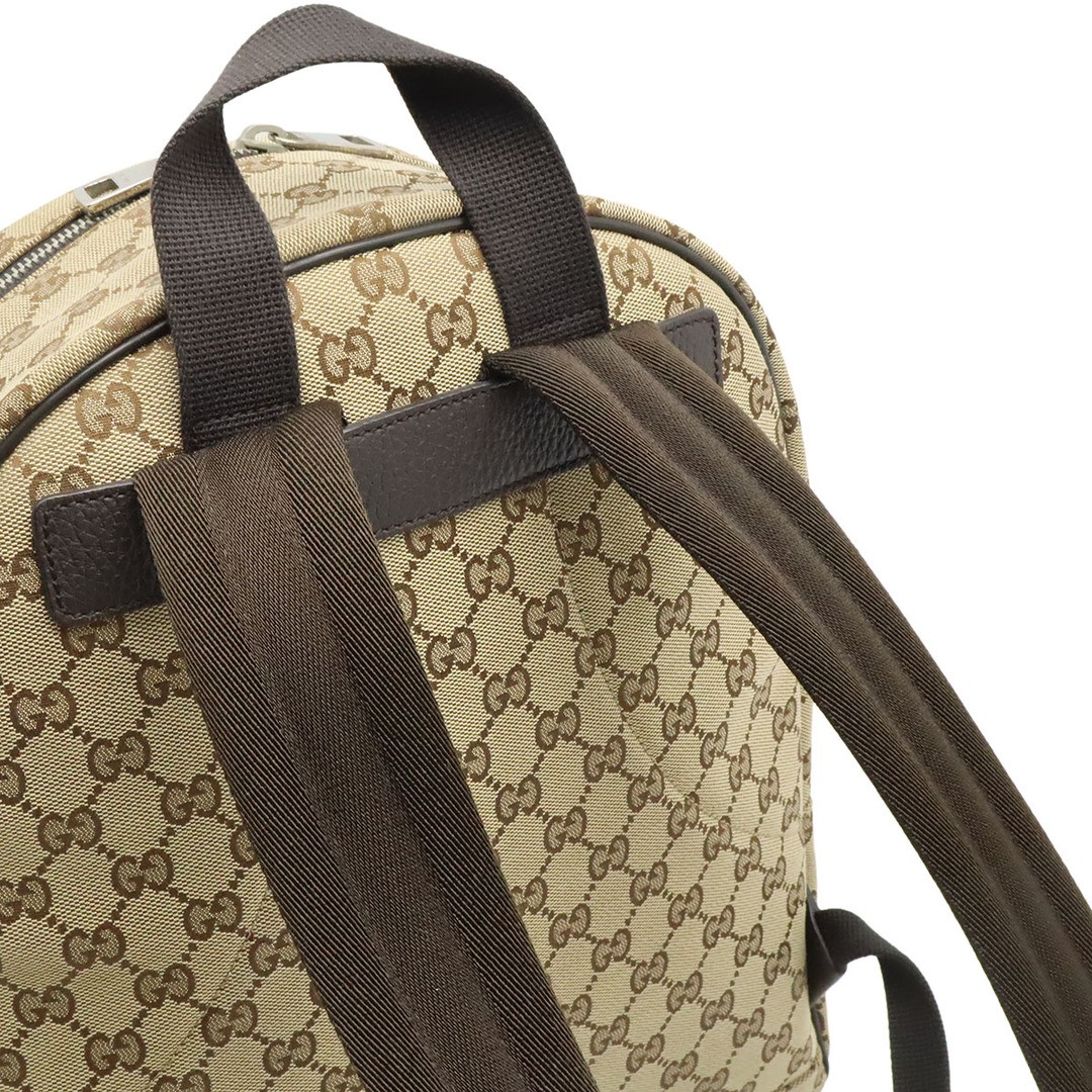 Gucci GG Canvas Backpack Leather Beige Dark Brown Used From Japan