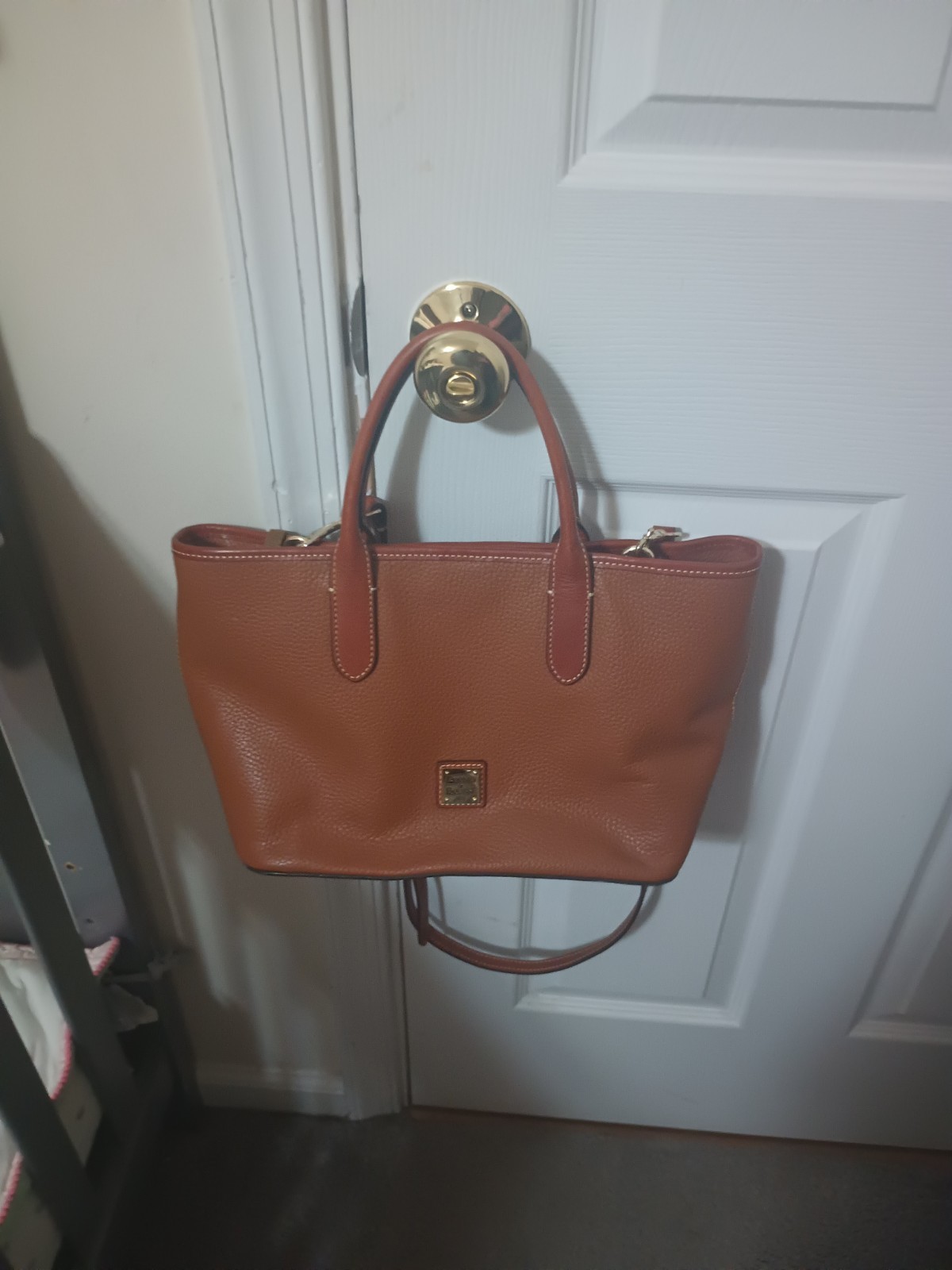 Dooney & Bourke Bordeaux Brown Pebbled Leather Tote Bag Double Handles
