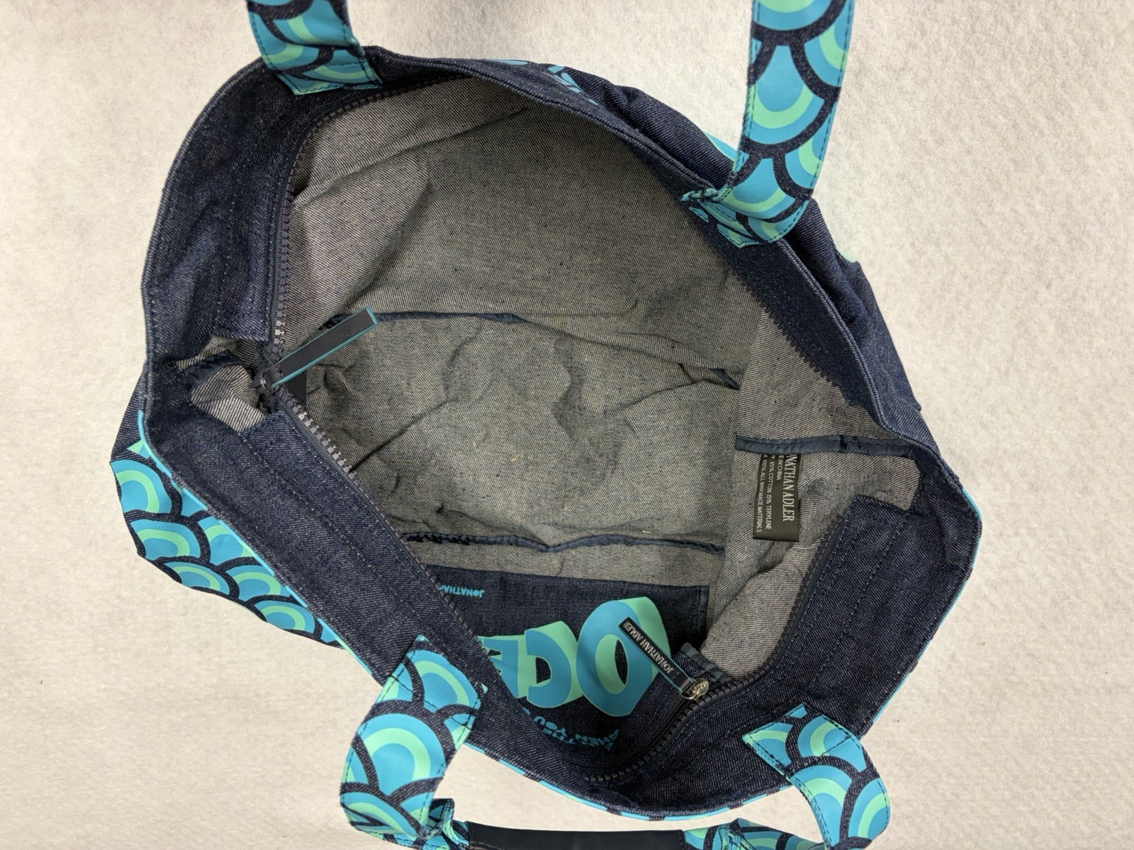Jonathan Adler Denim Caribbean Why Be In The Office Ocean Printed Tote Beach Bag