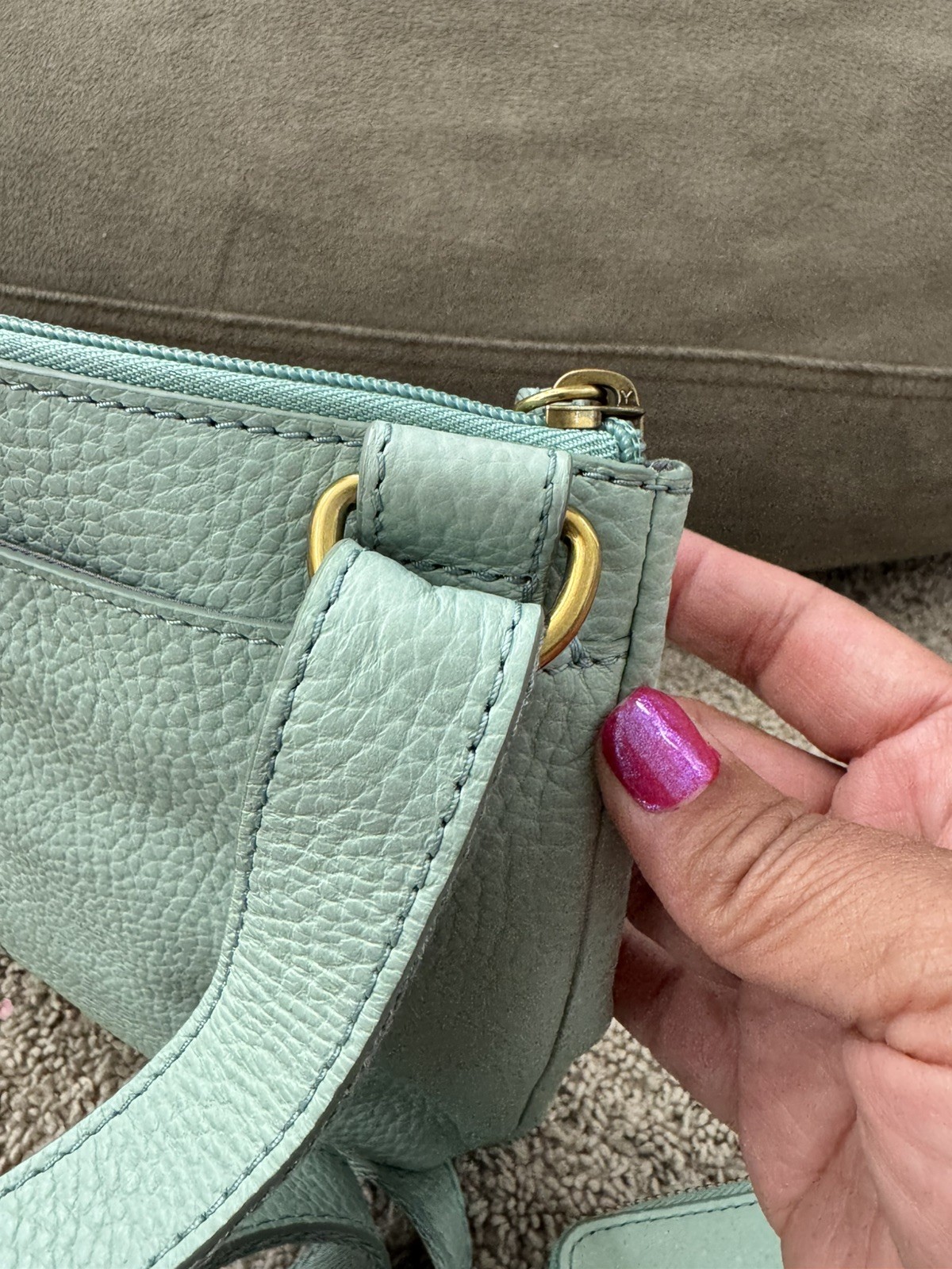 Fossil Pebbled Leather Crossbody Bag Robins Egg Blue RFID Wallet Zip Around Set
