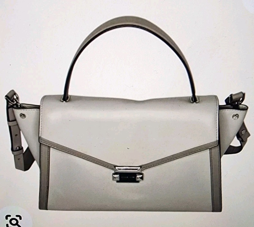 Michael Kors Whitney Large Top Handle Leather Satchel in Aluminum/Pearl Grey