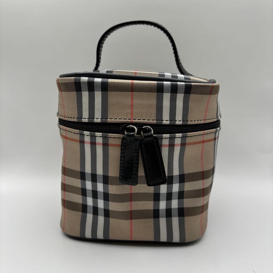 BURBERRY Nova Check Leather Vanity Pouch Beige Handbag Vintage Authentic