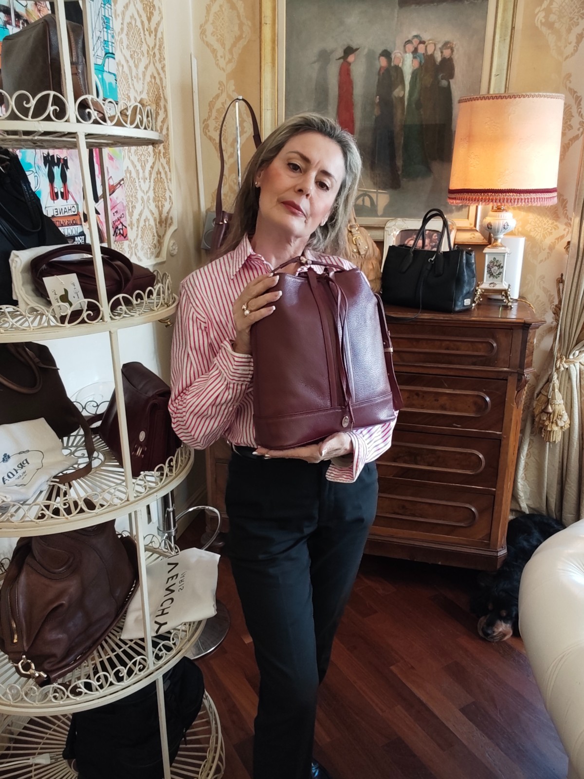 Cartier Oval Bucket Bag With Drawstring In Bordeaux Leather, 30x28x10 cm