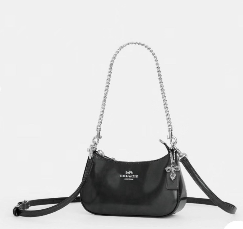 COACH Teri Mini Crossbody Bag w/Charm Metallic Gunmetal Spazzolato Leather CCE83