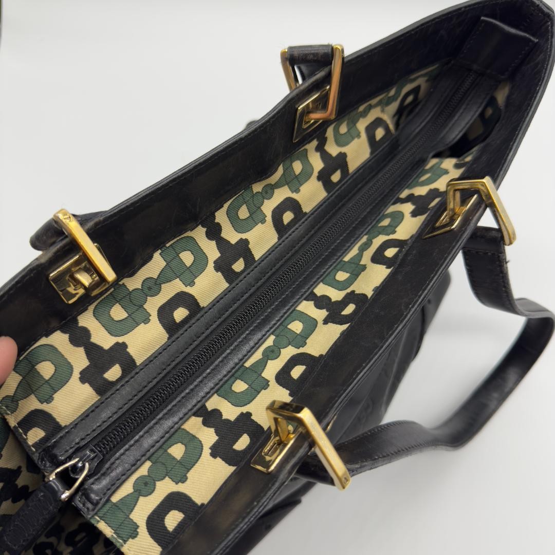 GUCCI Shima Leather Tote Bag Black Women Auth 8.26 x 10.82 x 4.72inch