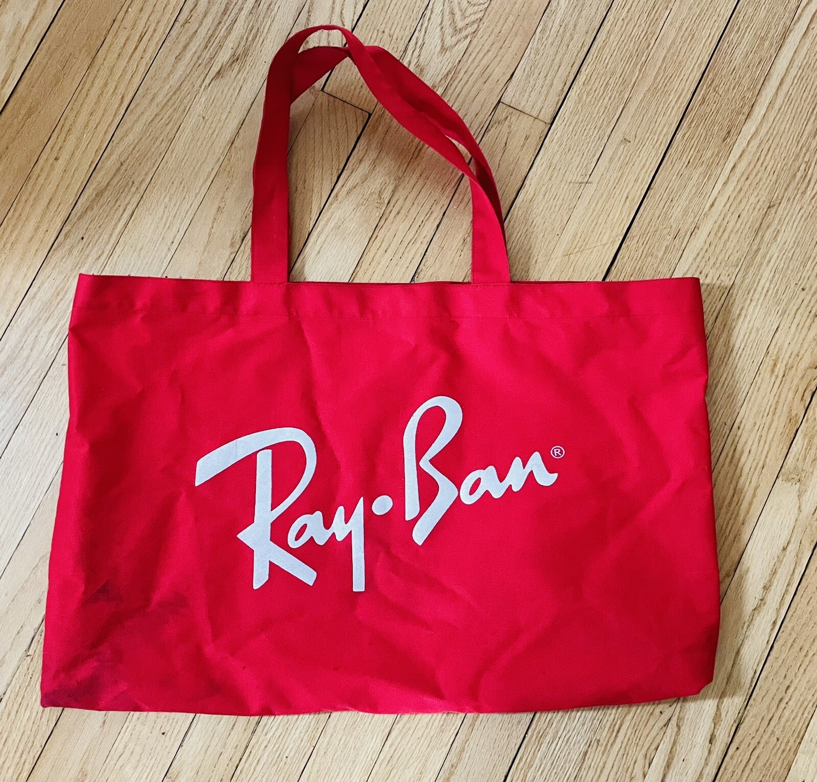 RAY BAN Tote RED Nylon Coated Canvas Bag Shopper Travel Logo Beach Large 25X16