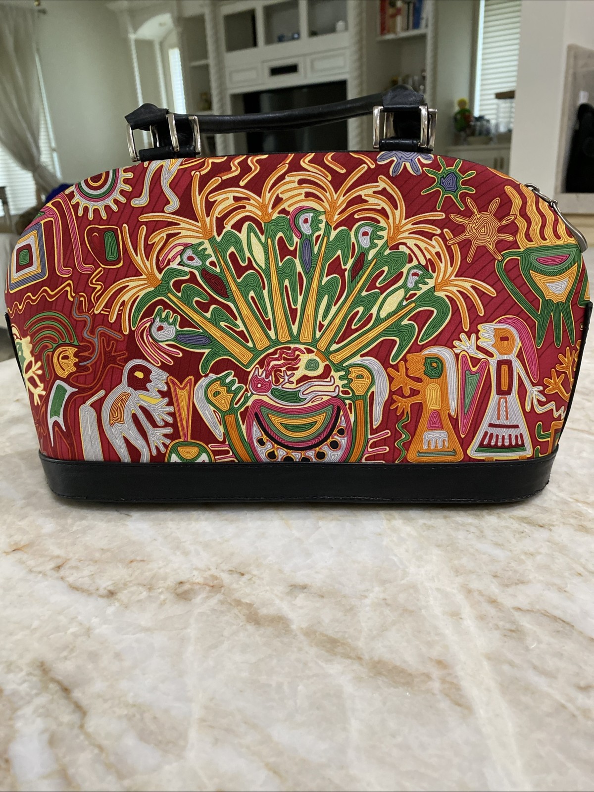 Pineda Covalin Silk & Leather Dome Handbag Vibrant Red Handmade Mexico
