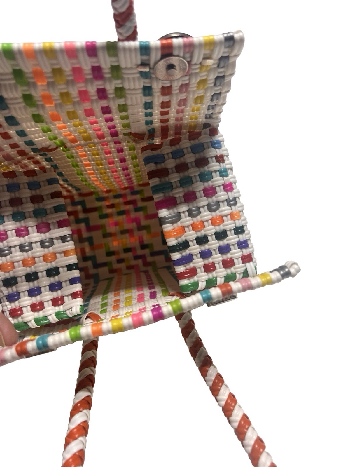 Vtg Colorful Artisan Handwoven Recycled Plastic Purse Hand Bag Tote Lightweight