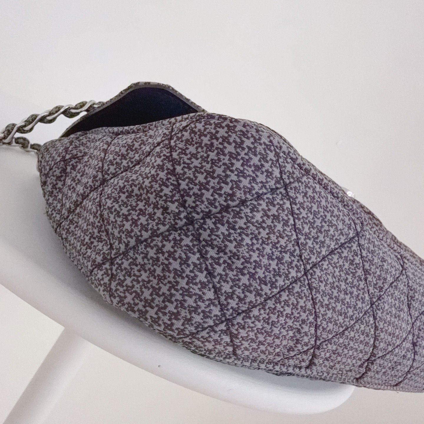 Prada Vintage Houndstooth Chain Flap Normal Size Grey Textile Shoulder Crossbody