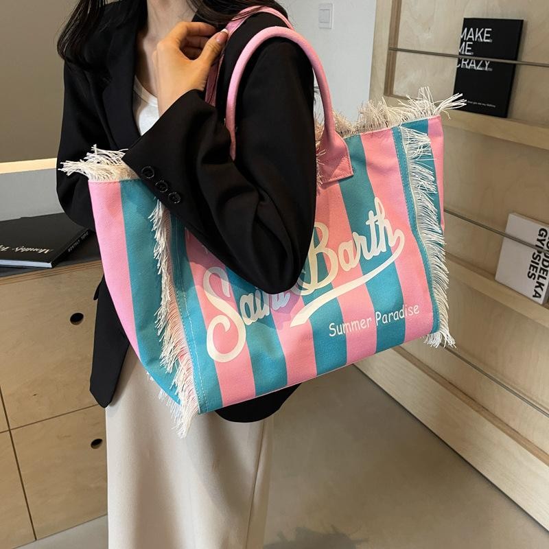 Tassel Canvas Shoulder Bag Large Capacity Interior Pocket Fashion Women Handbag