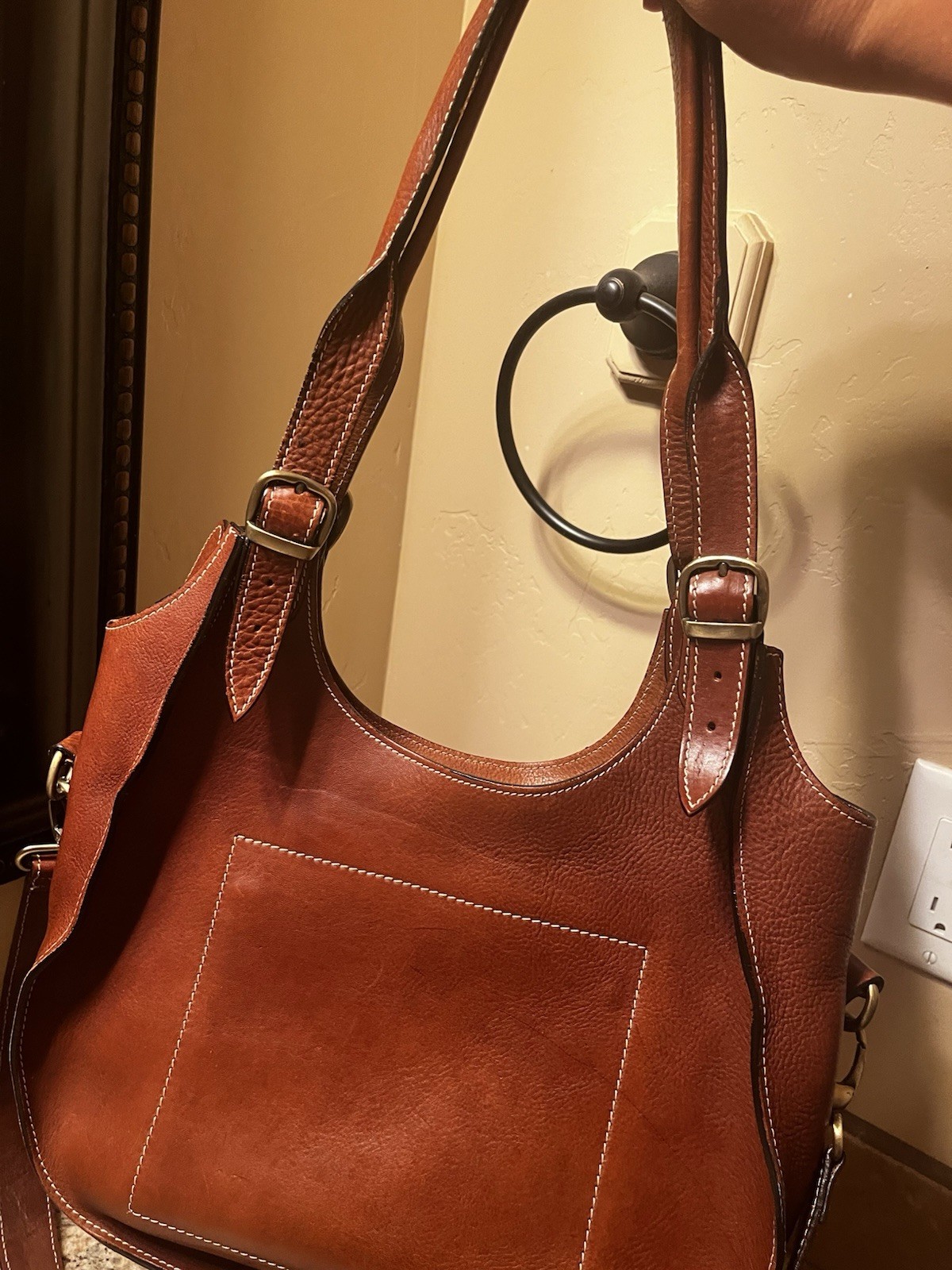 Italian Leather Anonimo Florentino Brown Crescent Shoulder Bag, Detach Strap