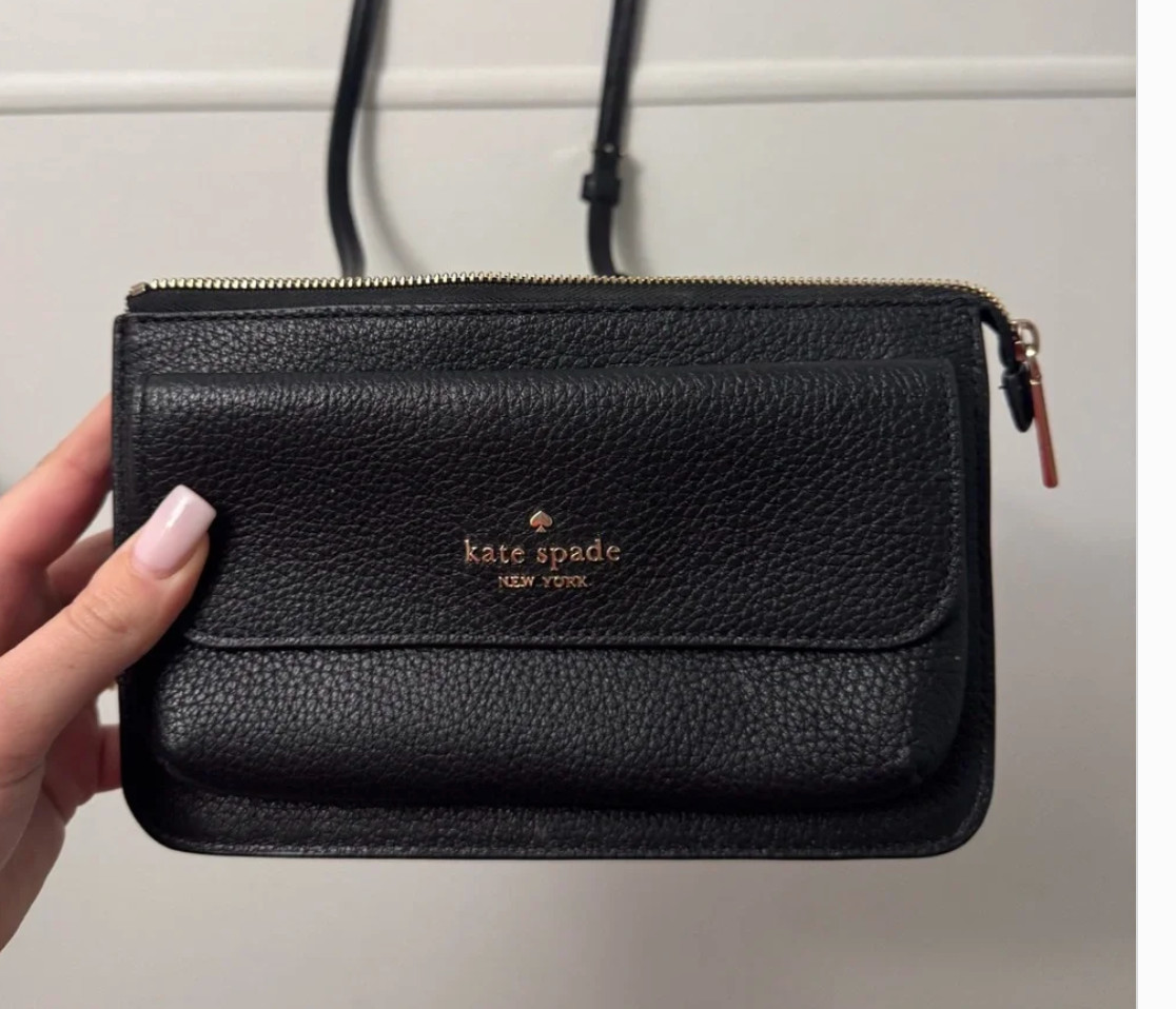 Kate Spade New York Leila Small Flap Crossbody Pebbled Leather Black K8284 New