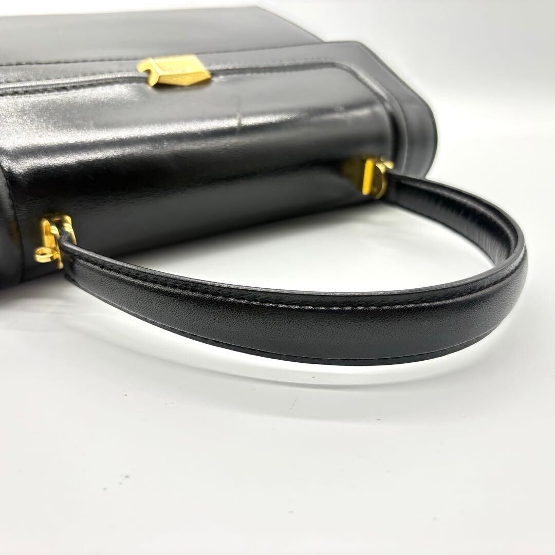 BALLY Handbag Leather Black Gold Self standing Authentic From Japan