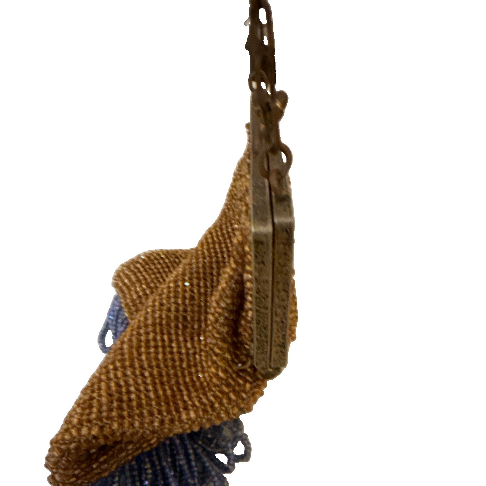Art Deco Gold Beaded Flapper Purse with Blue Beaded Fringe