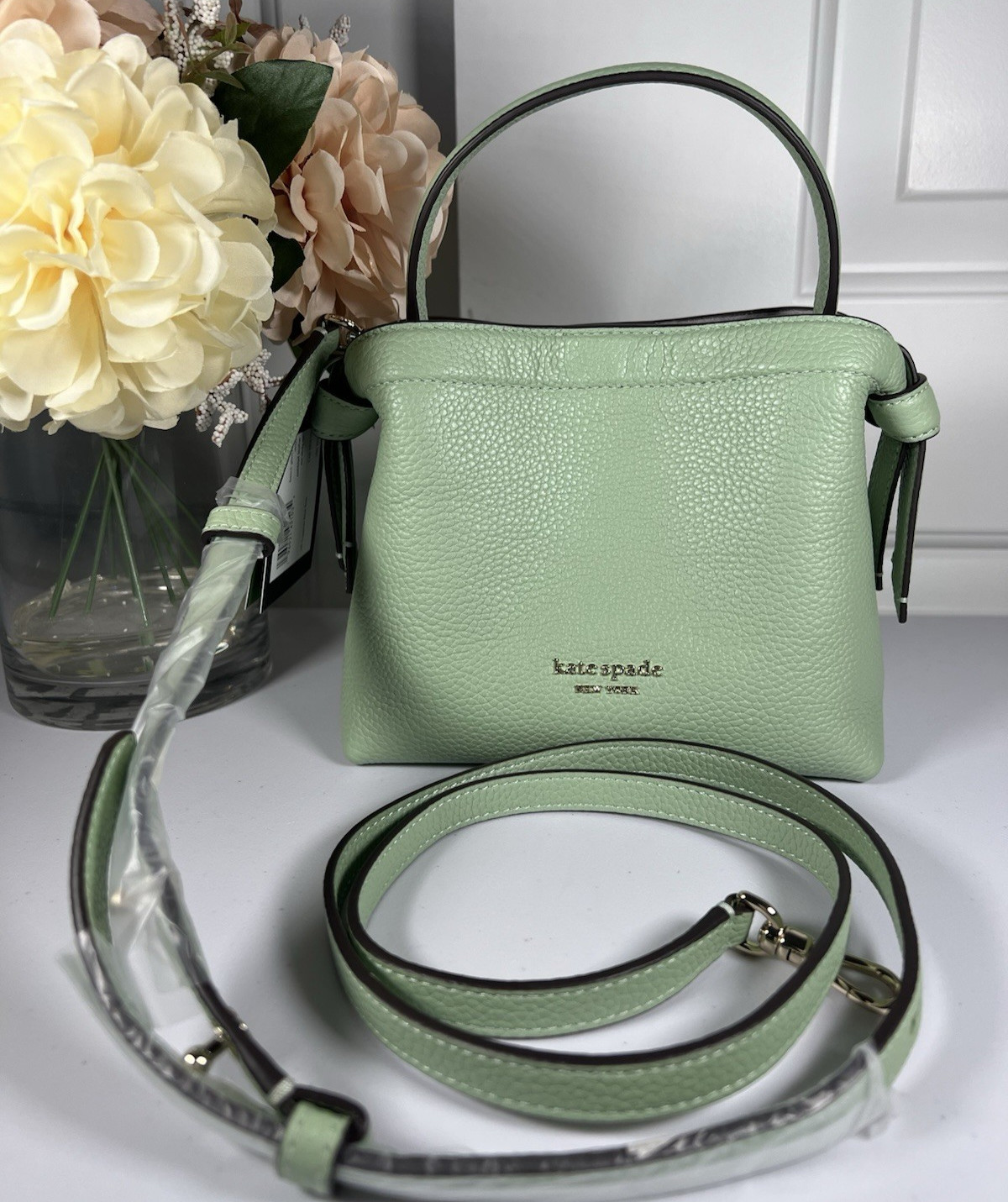 Kate Spade Pebble Leather KNOTT Top Handle/Crossbody MINI Tote – Light Green