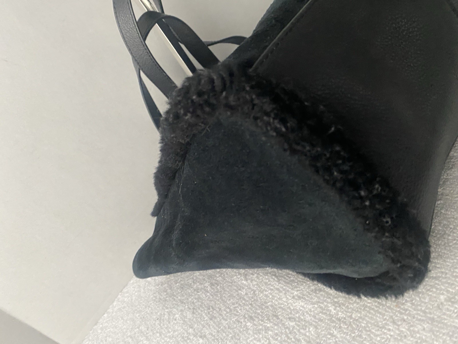 Ugg Australia Tote Sheepskin Suede Leather Tote Shoulder Bag Black Large
