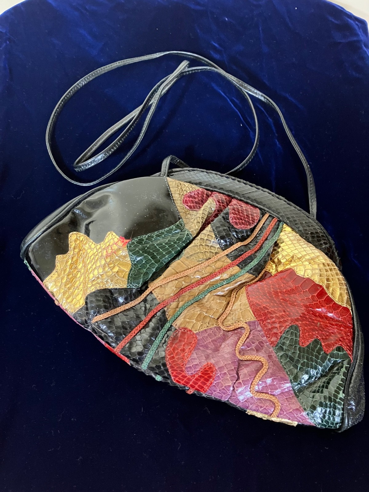 Vtg 80s Multi Color Patchwork Genuine Leather Crossbody Bag Made in USA Clutch