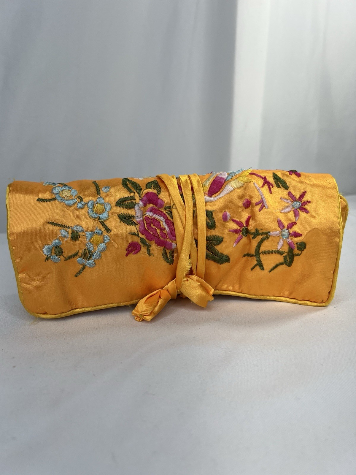 Oriental Silk Pouch Embroidery Yellow