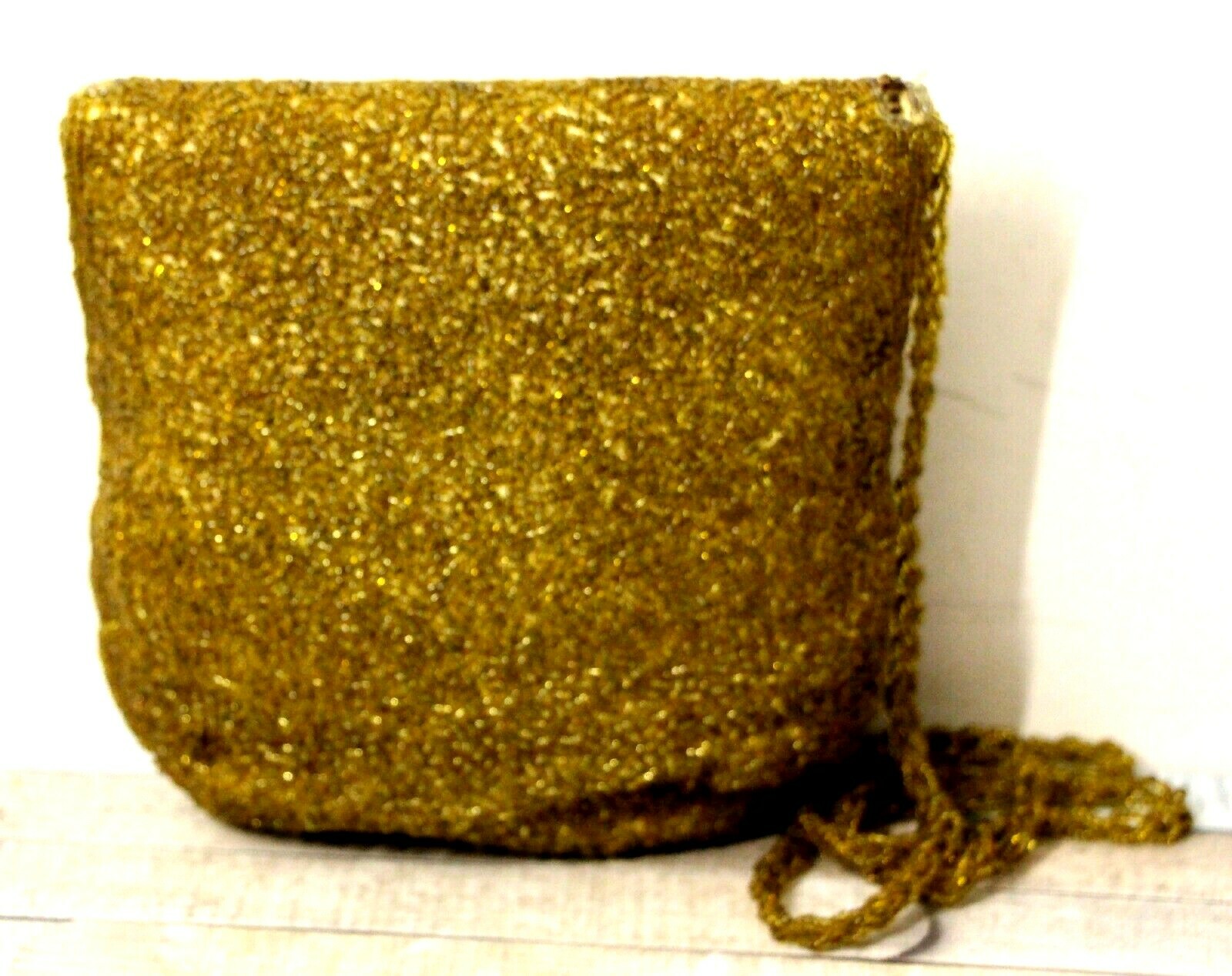 VTG 60′ ANTIQUE GOLD RED BLUE BEADWORK SILK FLAP CROSSBODY SHOULDER BAG PURSE