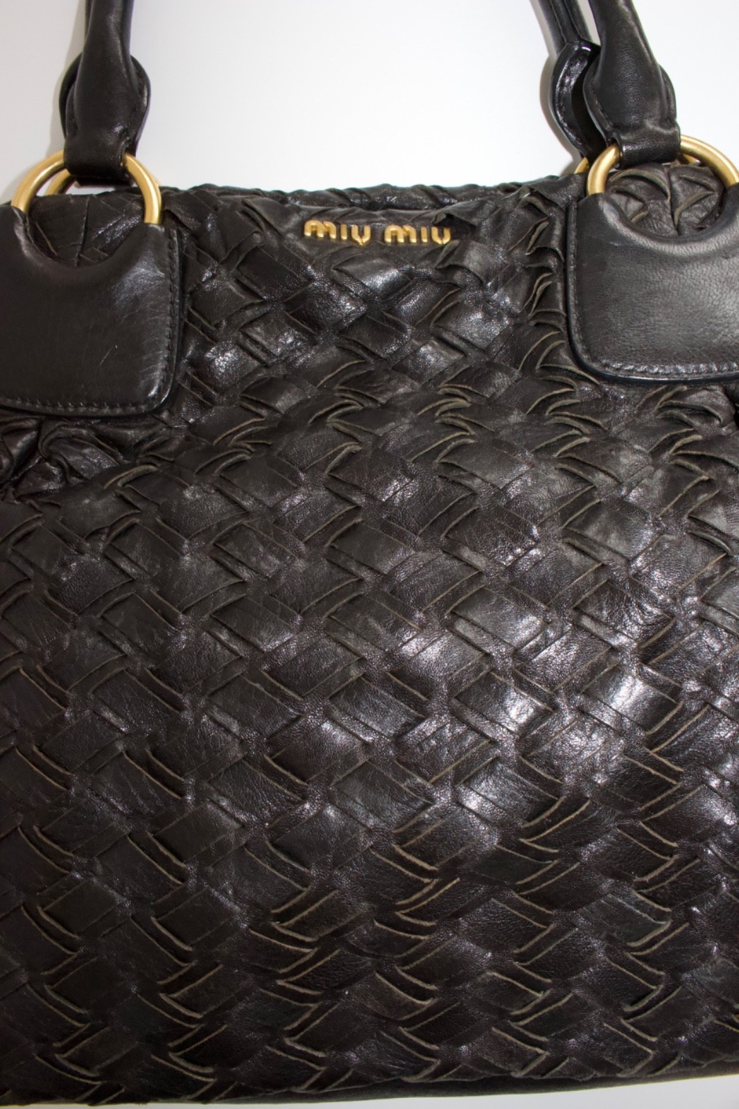 Miu Miu black woven leather handbag