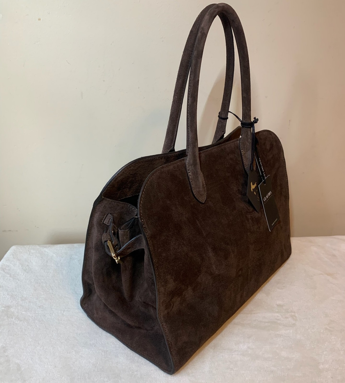 Claudia Firenze Dark Chocolate Suede Bag Tote Italy Leather Viral TikTok tj11155