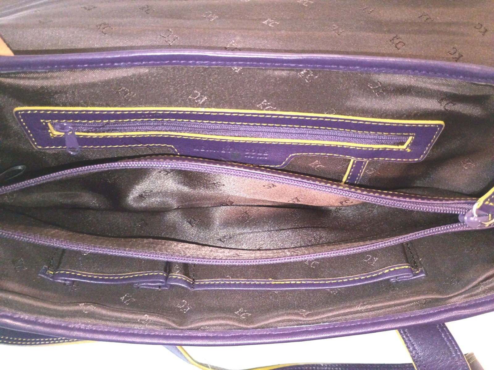 Kenneth Cole Plum Logo Satchel Top Handle Buckle Zip Silver Hardware Pockets