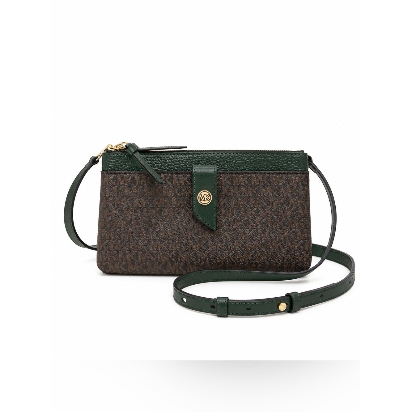 Michael Kors Brown Logo Crossbody with Green Trim Brand New