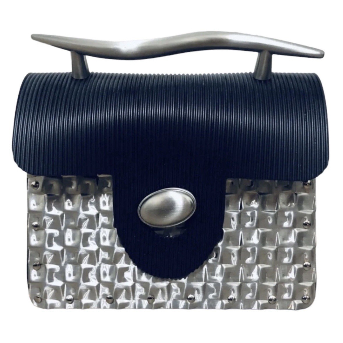 Vintage 90s Y2K Gloria Gerber Stainless Steel & Rubber Crossbody Clutch Purse