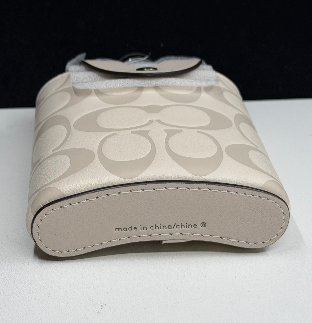 Coach Chalk/Steam Stainless Steel Flask In Signature Embossed Leather New