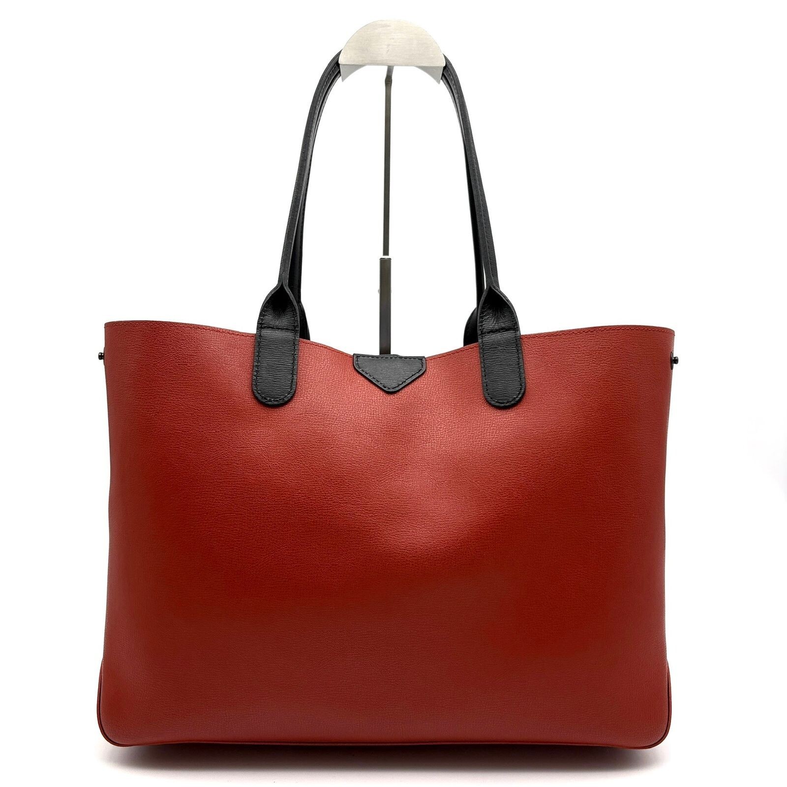 Longchamp Roseau Brown Black Leather Tote Bag A4 Shoulder Large Capacity Auth