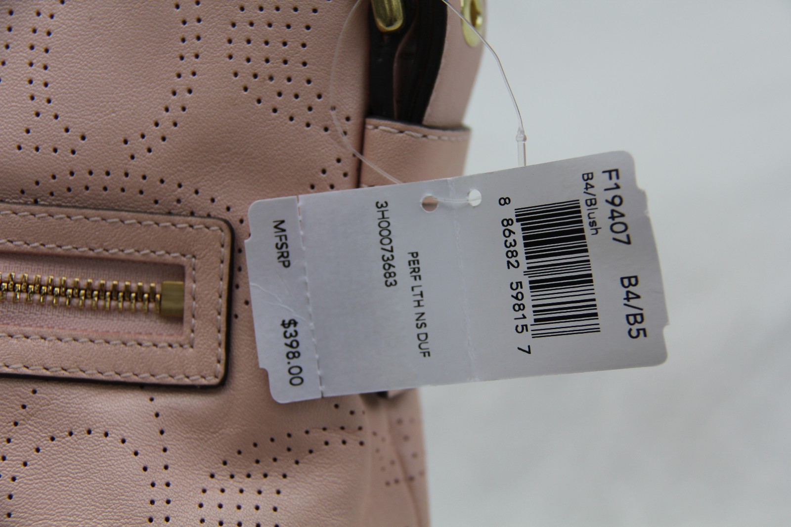 Y2K Coach F19407 Blush Pink Perforated Leather North South Duffle Handbag NWT