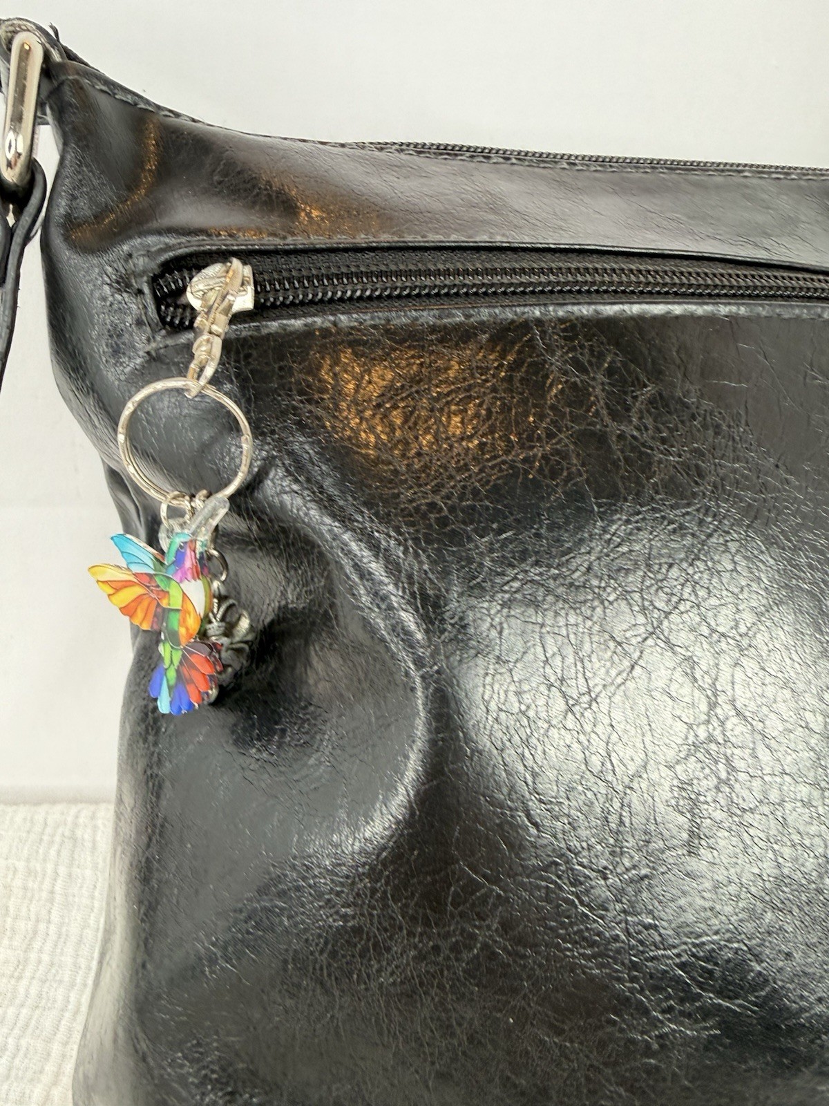 Franco Sarto Black Crossbody Bag Soft Slouchy Faux Leather Zip Pocket Purse