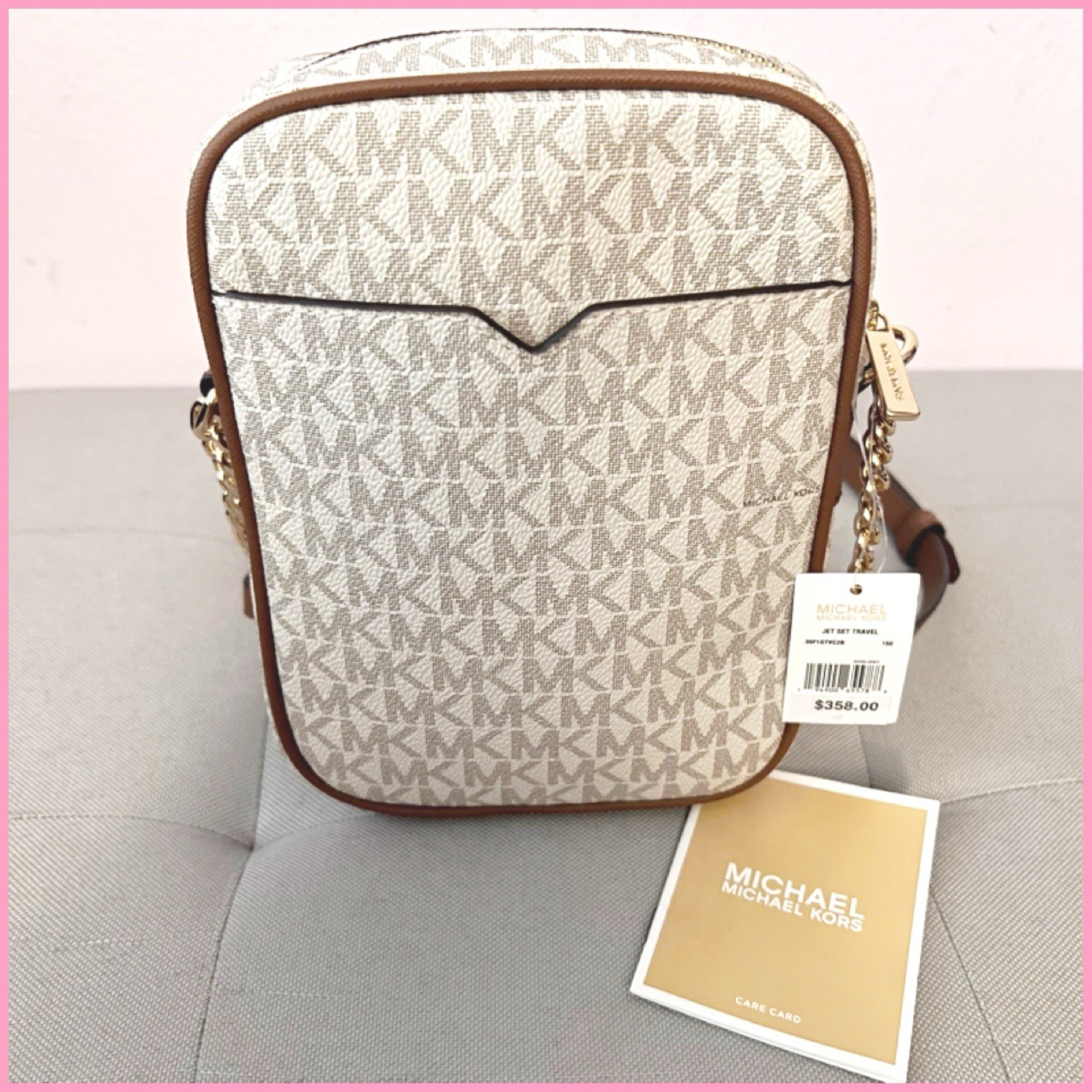 Michael Kors Women’s Jet Set Travel Signature Logo Crossbody Bag Vanilla MK $360
