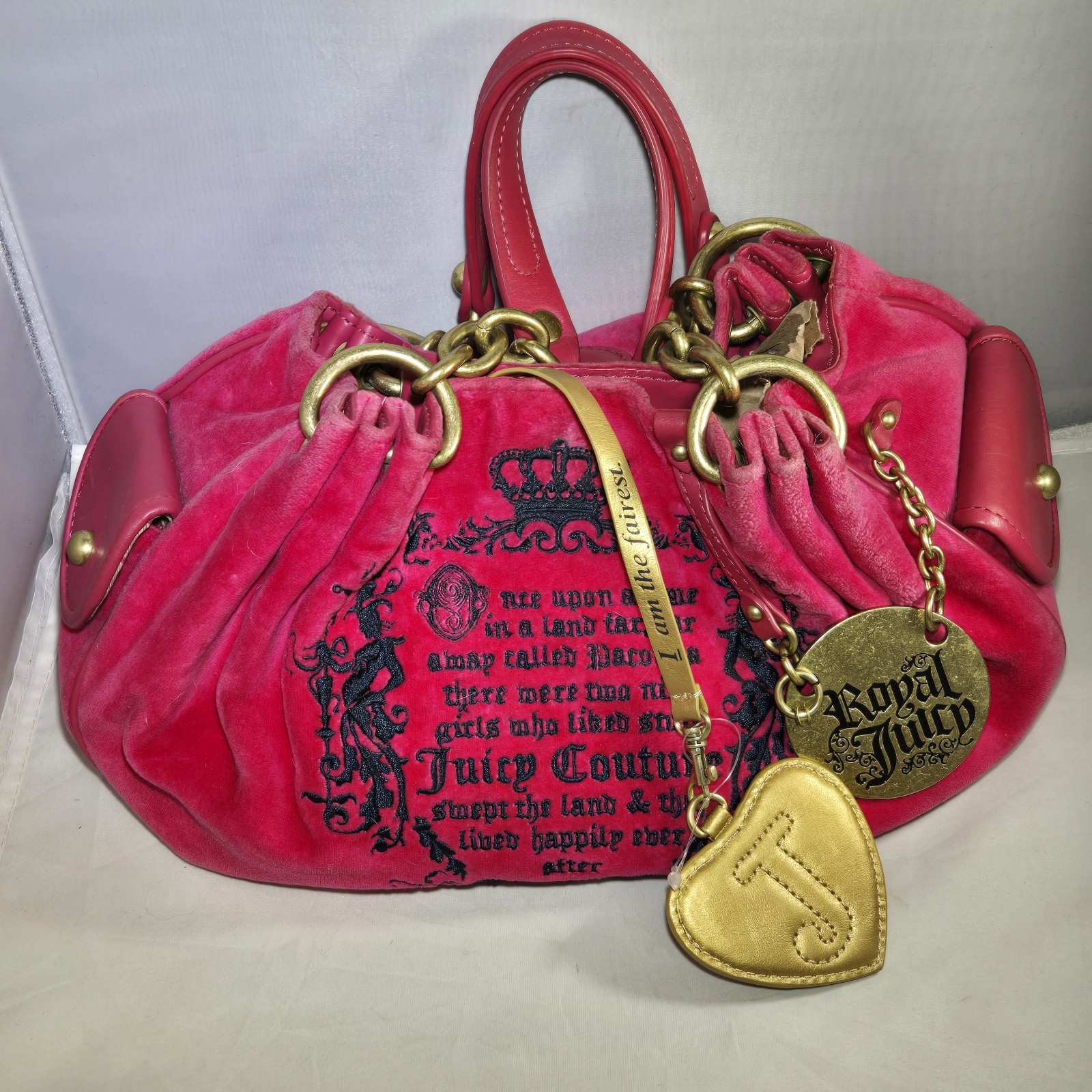 Vintage Y2K Juicy Couture Velour “Once Upon a Time” Purse Bag Hot Pink Charms