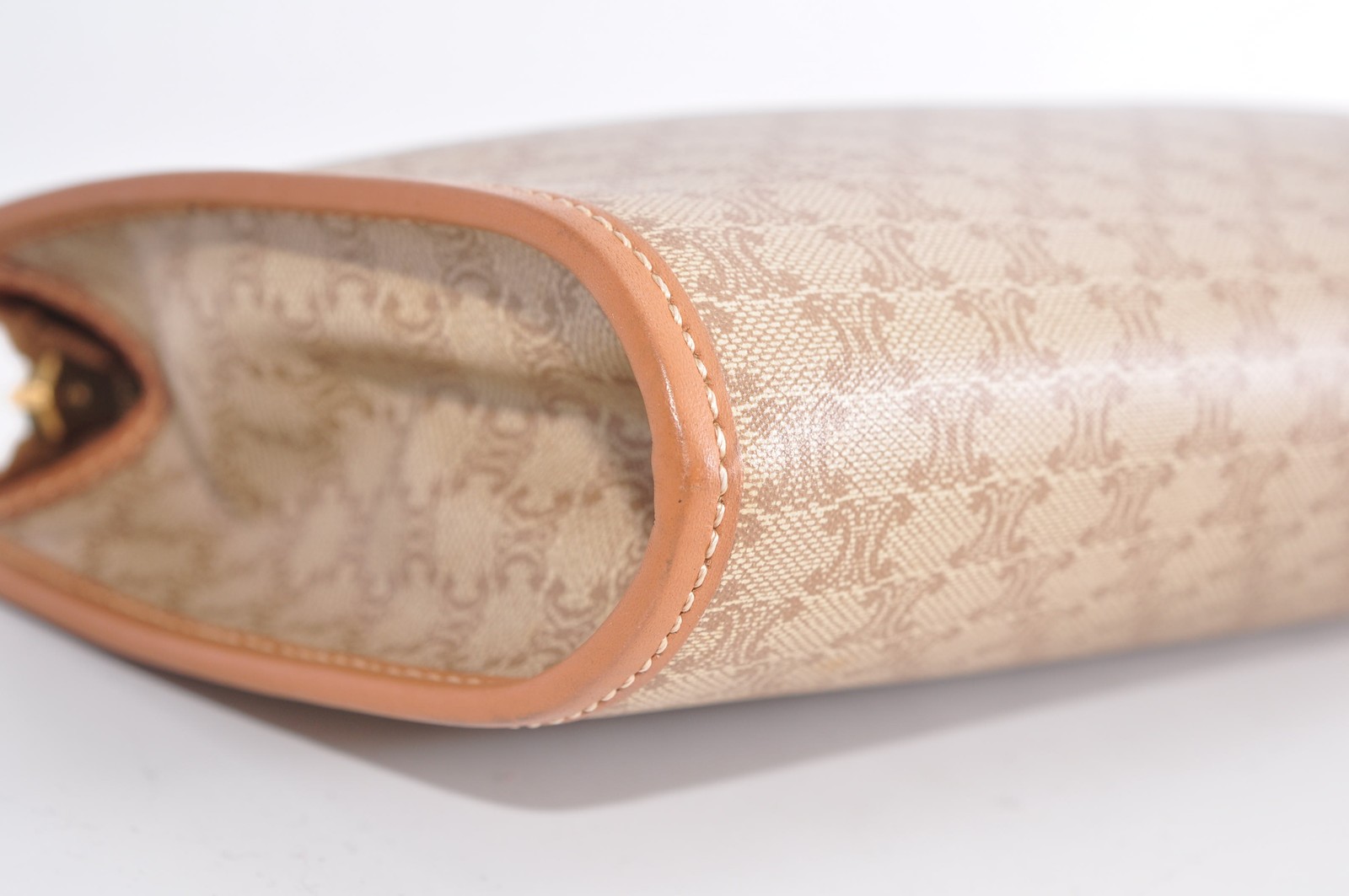 CELINE Macadam Clutch Bag Pouch PVC Leather Beige Auth 12842