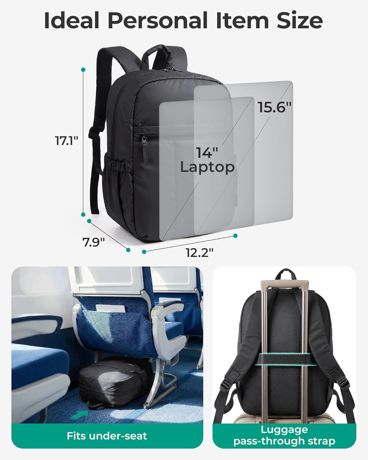 Backpack for Women, Travel Backpack with Large Side Pocket, 15.6 Inch Work Colle