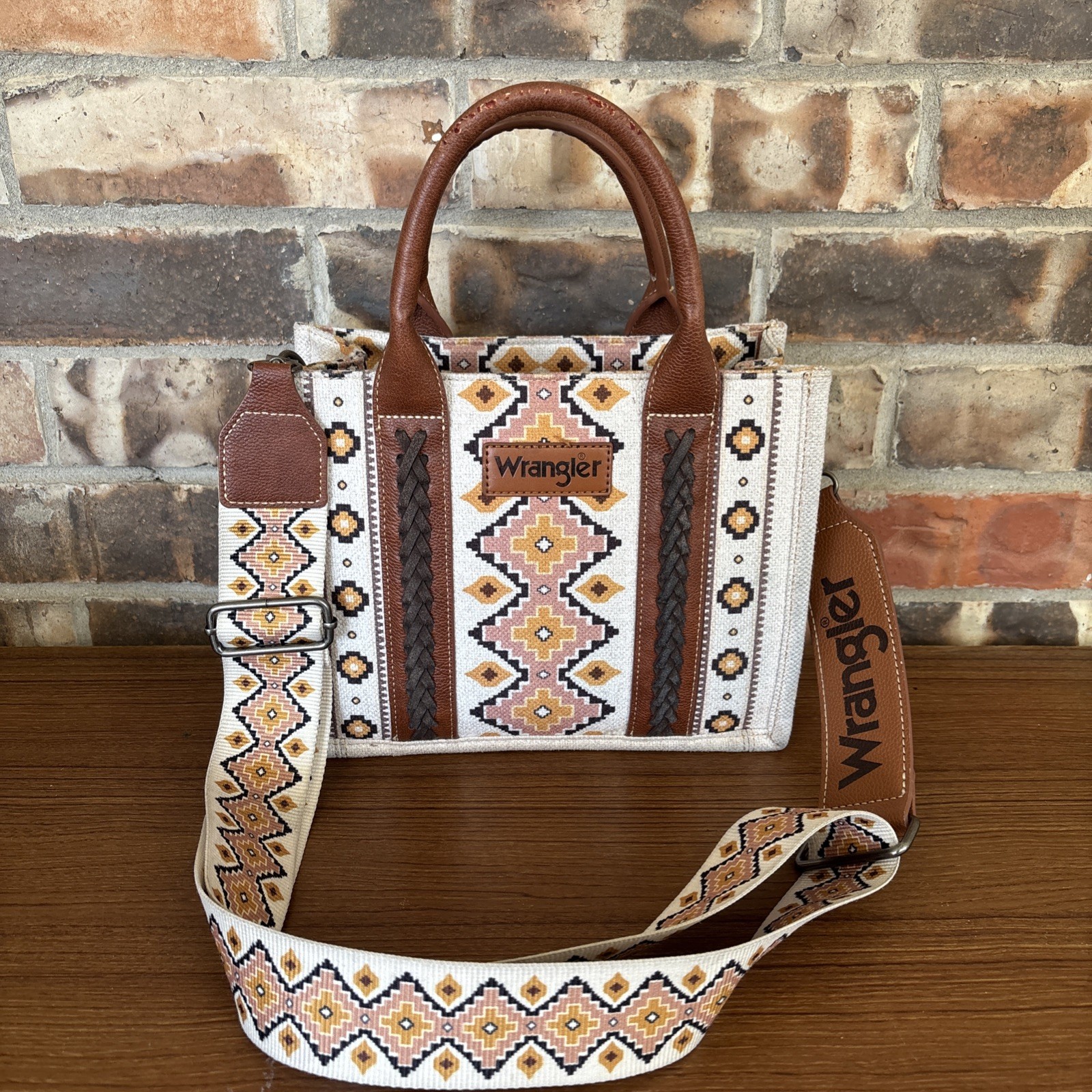 Wrangler Ladies Southwestern Small Coffee Brown Crossbody Tote Bag