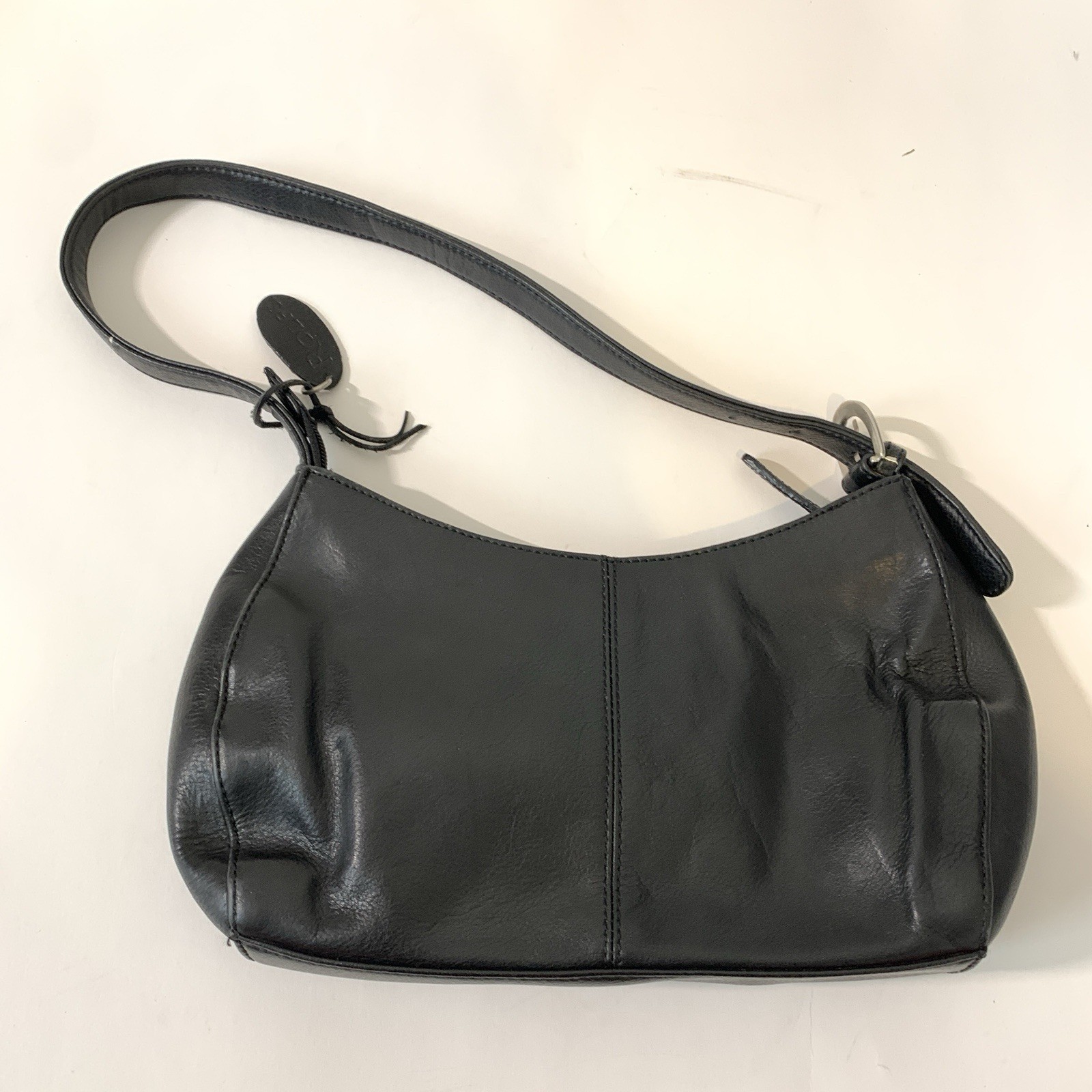 Vtg Rolfs Shoulder Bag Black Leather Purse Zipper Y2K Clean New Money Quiet Lux