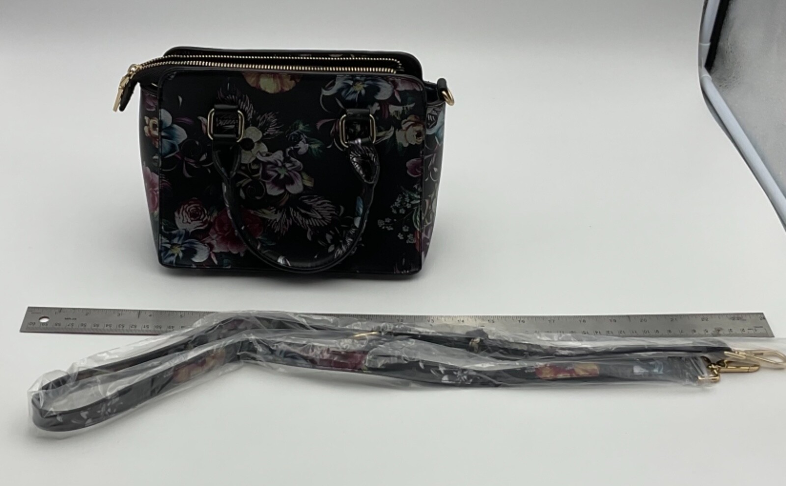 Asian Style Black / Floral Small Square Shoulder Bag Designer Handbag Crossbody