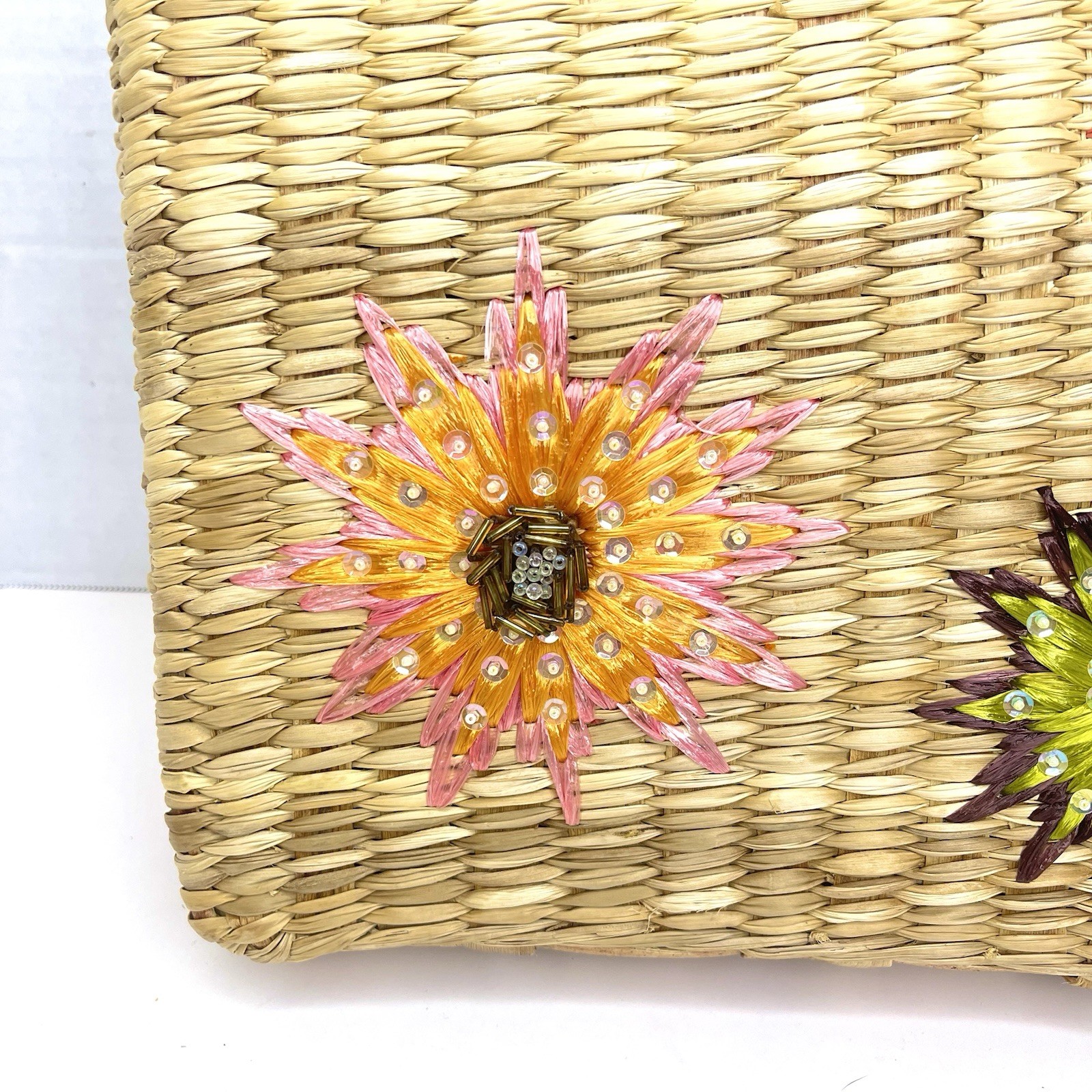 Charter Club Beach Straw Purse Shoulder Lined Decorative Cottagecore Resort