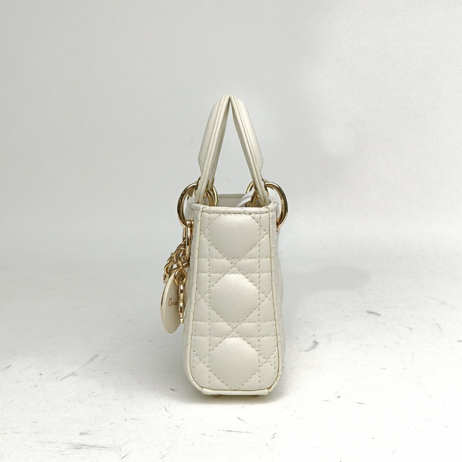 DIOR Lady Ultra Mini 12cm White Lambskin Shoulder Bag